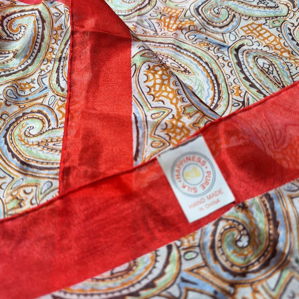 Vintage Silk Scarf Paisley Print Square Shaped Handmade Real Pure Silk Pretty - Picture 9 of 17